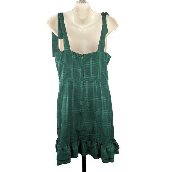 Showpo Australia Mini Dress Dark Green Plaid Bows Shoulder Tie US10 AUS UK 14 - Picture 3 of 6